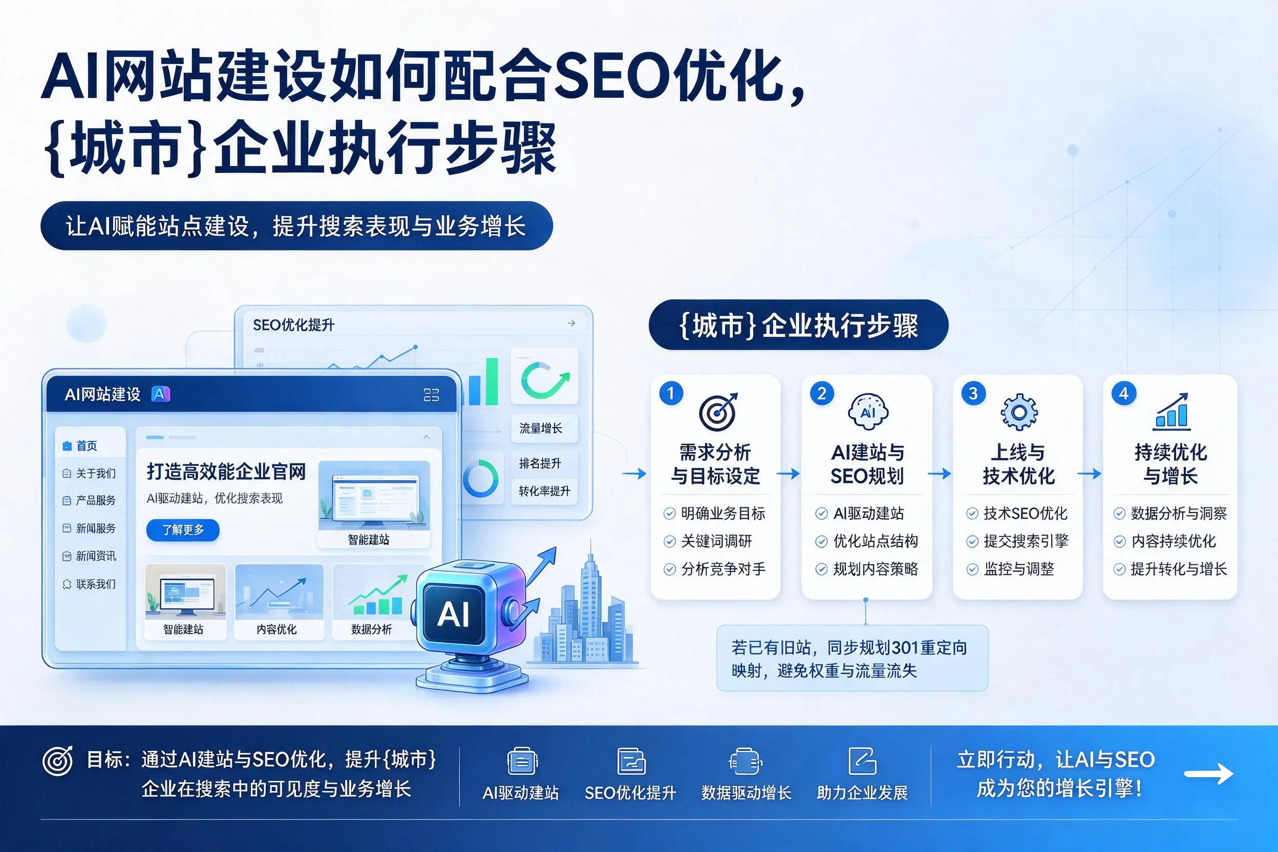 AI网站建设如何配合SEO优化,银川企业执行步骤