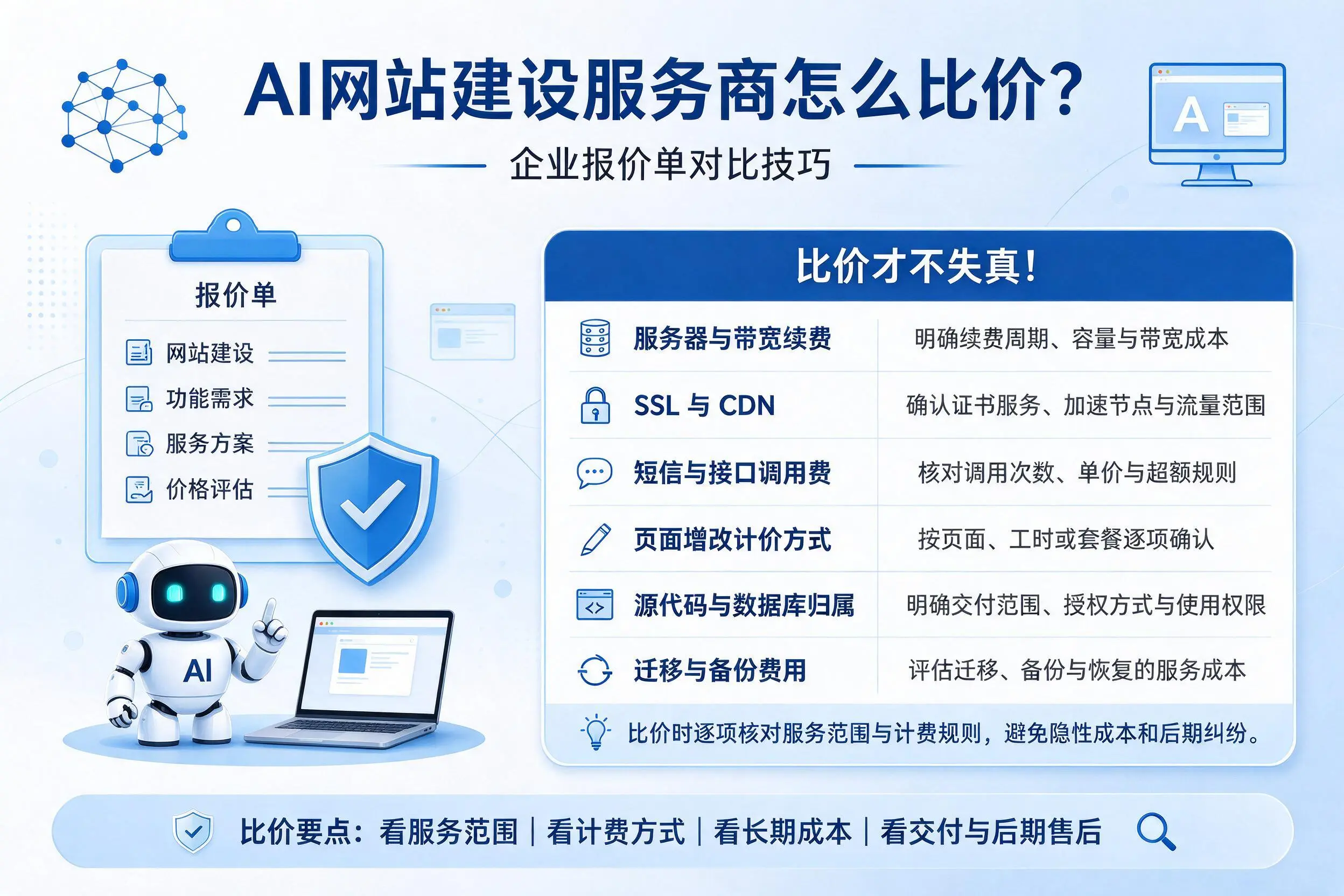 AI网站建设服务商怎么比价？银川企业报价单对比技巧